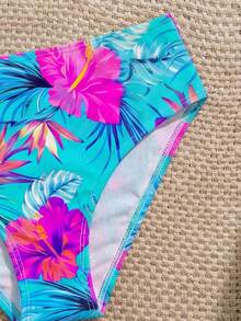 SHEIN 女童碎花泳衣套装 - 藍色 - 查看 5