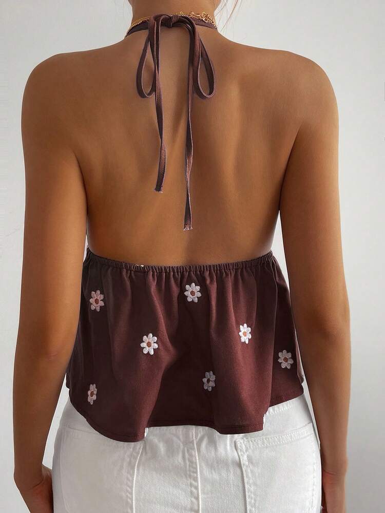 Women's Summer Vacation Floral Embroidery All-Over Print Spaghetti Strap Casual Tank Top Boho