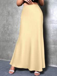 Glamine Jupe longue satinée style sirène de couleur unie pour femmes, été, élégante, convient pour les soirées en amoureux, les fêtes, le port quotidien, jupe longue formelle, pour femmes grandes - Jaune clair - Voir 6
