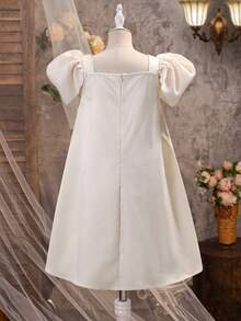 SHEIN 少女纯色网纱刺绣泡泡袖休闲连衣裙 - 彩色 - 查看 4
