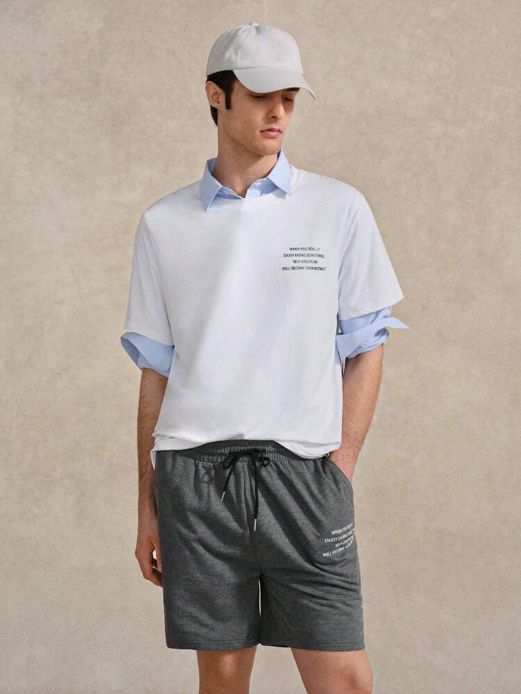 Courvante Ensemble t-shirt ample à imprimé slogan et short à cordon de serrage pour homme, tenue décontractée d'été pour tous les jours, tennis, golf. Cadeau pour la fête des pères - Multicolore - Voir 8