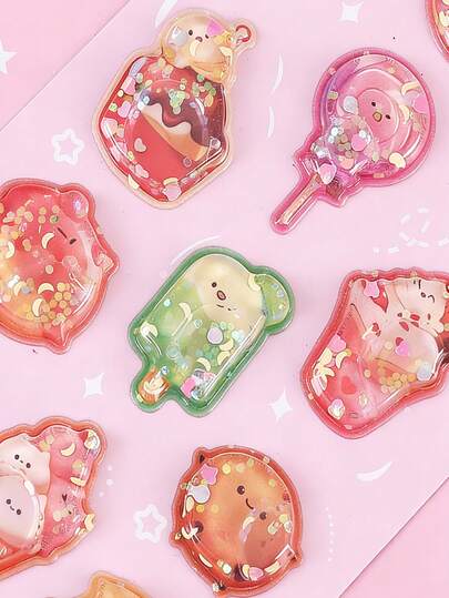 MINKOJA 1张/3张可爱食物贴纸：彩虹贴纸 - 适用于iPad、笔记本电脑、笔记本、水瓶、相册等装饰 | 情人节礼物必备可爱零食设计，卡通动画，清新可爱，糖果贴纸，迷你便签装饰贴纸，趣味3D模型装饰工艺品，手绘贴纸，无需裁剪