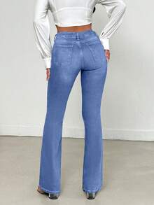 EURMUSE Women's Pocket Washed Flare Casual Versatile Jeans - Light Wash - View 2