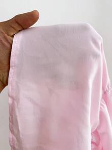 Sweetra Plus Size Summer Pink Waist Cinched Casual Commute Short Sleeve Shirt - Pink - View 8