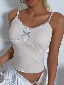 DAZY Top de camisola con parches de encaje y acolchado incorporado para mujeres en verano - Gris - Ver 8