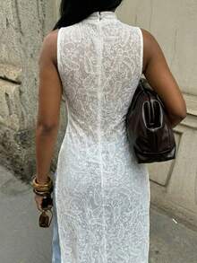 Radiana 大码女式时尚休闲性感优雅立领蕾丝透视开衩下摆上衣，适合都市、夏季、休闲、日常穿着，百搭，街头风，Coachella音乐节、西部风、音乐节、复古、极简主义、演唱会、狂欢派对、度假、外出、假期、假日、约会之夜、聚会、生日、单身派对、辣妹风、休闲、锐舞、端庄、时尚、夜店、可爱、休闲、购物、街头风、外出、Y2K、Y3K风格，易于搭配且显瘦，凸显身材，修饰曲线 - 白色 - 查看 5