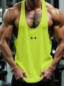 GymBeat Áo tank top thể thao nam màu xanh neon in hình tạ, chất liệu nhẹ, thích hợp cho tập luyện thể dục thể thao. - Màu xanh chanh - Xem 4