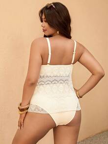 Elaquor Conjunto de tankini de traje de baño de talla grande con textura de unicolor - Albaricoque - Ver 2