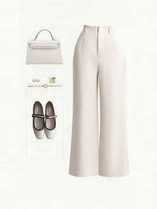 Franclia 优雅直筒裤，女士职业装西裤 - 杏色 - 查看 3