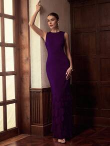 ZEYLAH Elegante vestido de sirena sin mangas de unicolor - Morado - Ver 6
