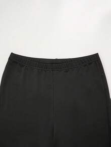 Levarali Damen Schwarze Herbst Klassisch Elegant Party Spitze Strass Schlaghose, Einfarbig Glockenform Petite Business lässig Arbeits Stilvoll - Schwarz - Übersicht 4