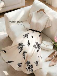 Franclia 2026夏季新款法式优雅V领短袖连衣裙印花拼接连衣裙女士夏季连衣裙新款女装连衣裙女士夏季套装女士优雅连衣裙女士夏季连衣裙女士优雅连衣裙女士碎花连衣裙女士白色连衣裙女士裹身连衣裙裹身连衣裙女士碎花连衣裙V领中长连衣裙带腰带连衣裙女士连衣裙印花连衣裙女士连衣裙 - 杏色 - 查看 3