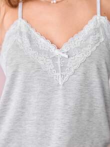 Bonmuse Lace Trimmed Camisole & Shorts Women's Pajama Set - Grey - View 6