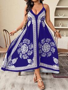 Weeklong Plus Size Colorblock Asymmetric Vacation Dress - Purple - View 3