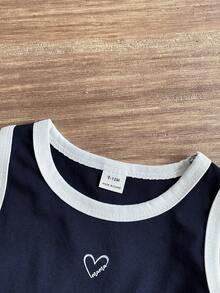 Souflis Souflis 女婴藏蓝色运动休闲针织拼接连衣裙，不对称撞色设计，适合夏季玩耍、居家、度假穿着，甜美可爱 - 寶藍色 - 查看 4