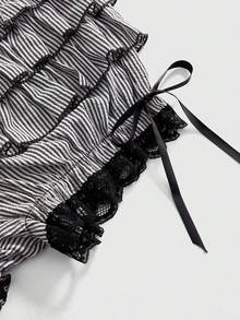 ROMWE Goth Quần short sọc nhún bèo thời trang mùa hè - Đen và trắng - Xem 3