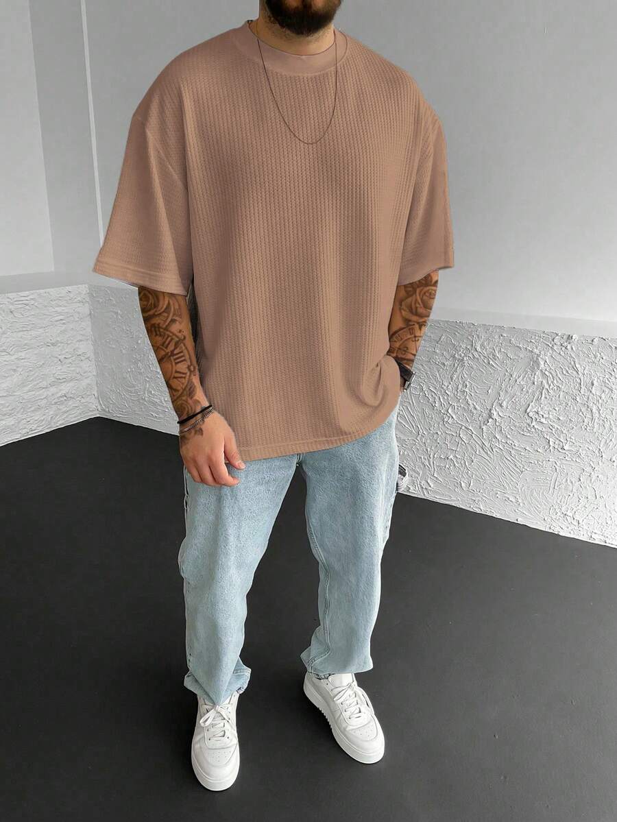 Manfinity Homme Loose Fit Men's Solid Drop Shoulder T-Shirt - Khaki - View 1