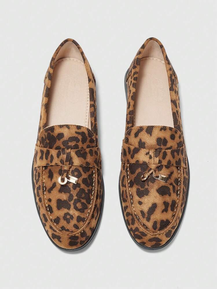 CUCCOO BIZCHIC Women Shoes Fashionable Brown Leopard Print Suede Comfortable Commuting Women's Flat Loafers Women's Flat Shoes Suitable For Outdoor Vacation Shopping To Work Daily Versatile Women's Shoes