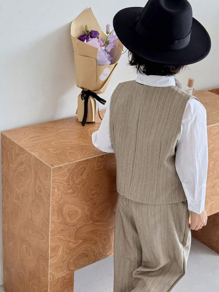 Tween Boys Party Striped Gentleman Outfit - Bow Tie, Vest & Pants