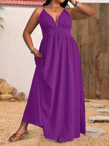 Breezaya Đầm mùa hè cỡ lớn dành cho nữ, dây mảnh, có họa tiết, thắt lưng, thích hợp cho kỳ nghỉ đi biển. - Màu đỏ tím - Xem 7