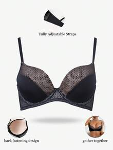 DesireSculpt 1pc Solid Black Mesh Padded Underwire Sexy Comfortable Lingerie - Apricot - View 3