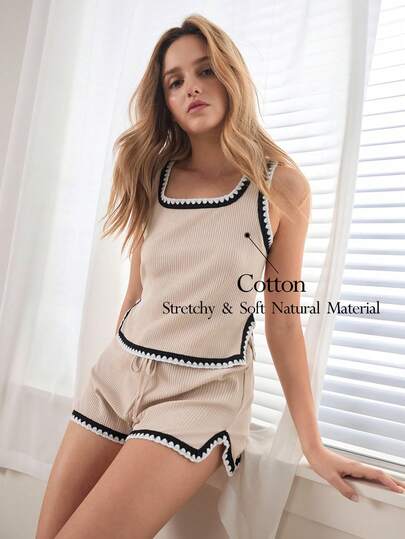 Ocili Conjunto de pijama de camiseta y pantalones cortos con adorno floral para mujer