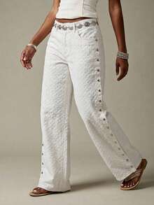 Maija Women's Fashion Wide Leg Pocket Jeans - White - View 3