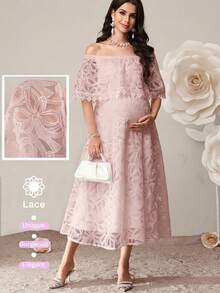 Vestido elegante de hombros descubiertos para mujeres embarazadas - Rosa vieja - Ver 7