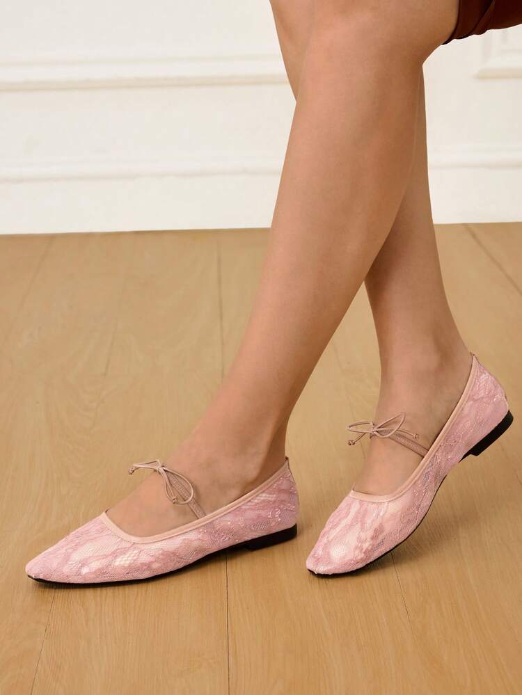 CUCCOO HITCHD 2026 Spring/Autumn New Arrival Wedding Style Mesh Mary Jane Bow Decor Solid Color Square Toe Comfortable Casual Flat Shoes For Women
