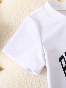 SHEIN Baby Boy Cargo Pocket Vest Set Letter Print Short Sleeve Tee & Casual Pants Black And White Autumn Street Life Casual Graphic Street Fashion Vacation - Black - View 7