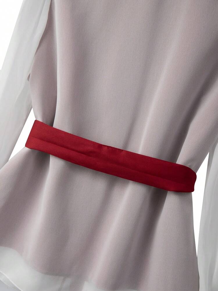 SHEIN Clasi 2 pièces Ensemble Top à manches longues avec bloc de couleurs à la taille et pantalon large unicolore Bordeaux, Blouse rouge et blanc, Tenues rouges pour femmes, Ensembles de tenues pour femmes, Tenues bordeaux pour femmes, Pantalon large rouge pour femmes - Rouge foncé - Voir 5