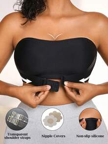 NudeFit Set de 2 piezas de sujetador sin tirantes antideslizante con tirantes transparentes desmontables y pezoneras, para verano - Blanco y Negro - Ver 3