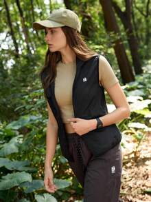 In My Nature Women's Zipper Front Hooded Outdoor Vest Jacket - Black - View 7