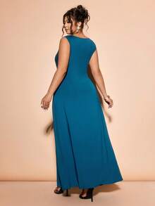 Cravure Plus Size Dresses - Teal Blue - View 2