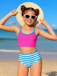 SHEIN Tween Girl Casual Backless Floral Cutout Design Camisole Tankini Set - Multicolor - View 4