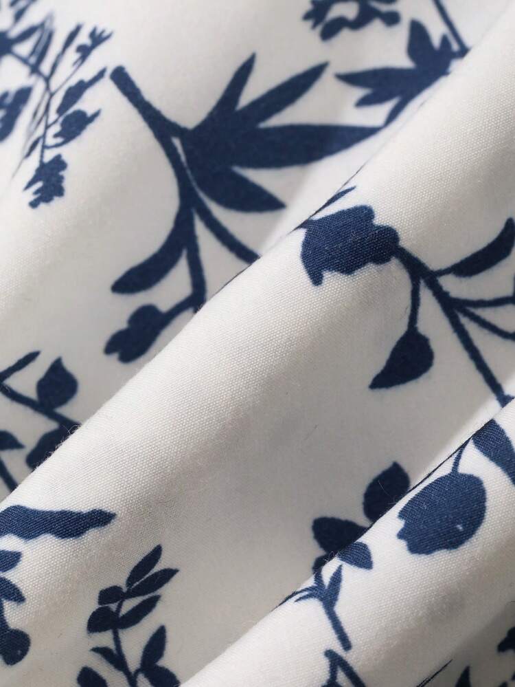 Young Boy Casual Vacation Style Loose Fit Floral Print Oversized Shirt, Summer