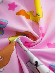 LOONEY TUNES X SHEIN Baby Girl Cartoon Print Button Decor Round Neck Short Sleeve Romper - Pink - View 5