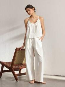 Ocili Komplet piżamowy damski z koszulką i spodniami w jednolitym kolorze - Biały - Zobacz 7