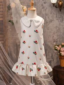 SHEIN 少女碎花无袖休闲连衣裙，彼得潘领 - 彩色 - 查看 6