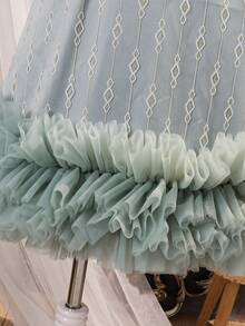 SHEIN 女童纯色立领网纱荷叶边下摆休闲无袖连衣裙 - 彩色 - 查看 8