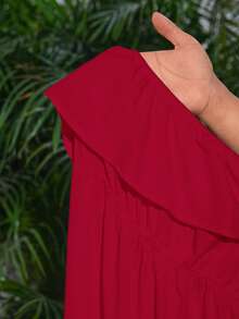 SHEIN Slayr 新款休闲度假无肩带高开衩连体裤 - 紅色 - 查看 7