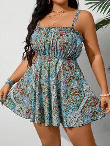 Swim Lushoire Plus Size Women Print Beach Vacation Bikini Set - Teal Blue - View 3