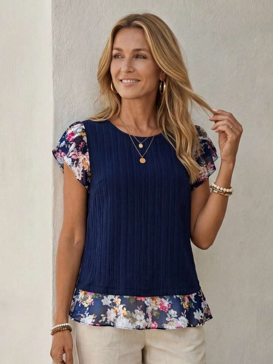 EMERY ROSE 可爱教师校服外出度假乡村音乐会西部风波西米亚风教师衬衫复古锐舞音乐会夏威夷教师趣味衬衫早午餐锐舞节俱乐部飘逸上衣度假西部复古波西米亚风衬衫 - 彩色 - 查看 1