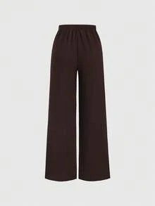 Sweetra Women's Khaki Casual Tie-Up Camisole Top & Comfortable Wide Leg Straight Pants 2 Pieces Set, Spring/Summer Chocolate Brown Top Dark Brown Top - Coffee Brown - View 7