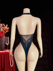 Áo liền thân lưới xuyên thấu gợi cảm cổ yếm dành cho nữ - màu đen - Xem 6