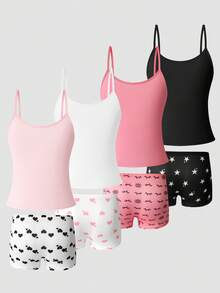 Girls' Minimalist Solid Color Series Wireless Camisole & Comfortable Boyshort Panty 4-Piece Underwear Set - Multicolor - View 2
