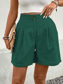 EMERY ROSE Women's Casual Solid Color Pocket Shorts Shorts For Work - Dark Green - View 5