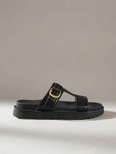 Solecia 新款时尚金属搭扣装饰，搭扣露趾设计，厚底设计，拖鞋，时尚拖鞋，凉鞋，舒适防滑，百搭耐脏，沙滩凉鞋，适合日常穿着