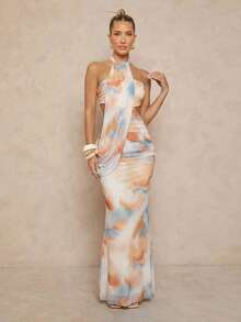 Lumalex Women's Beige Summer Casual Holiday Vacation Fish Tail Bodycon Dress, Elegant Wrap Asymmetric Flounce High Waist Boho Richly Layered Banquet Dress - Multicolor - View 8