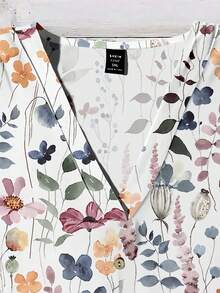 EMERY ROSE Plus Size Women Summer Casual Vacation Floral Print V-Neck Ruffle Armhole Blouse - Multicolor - View 3